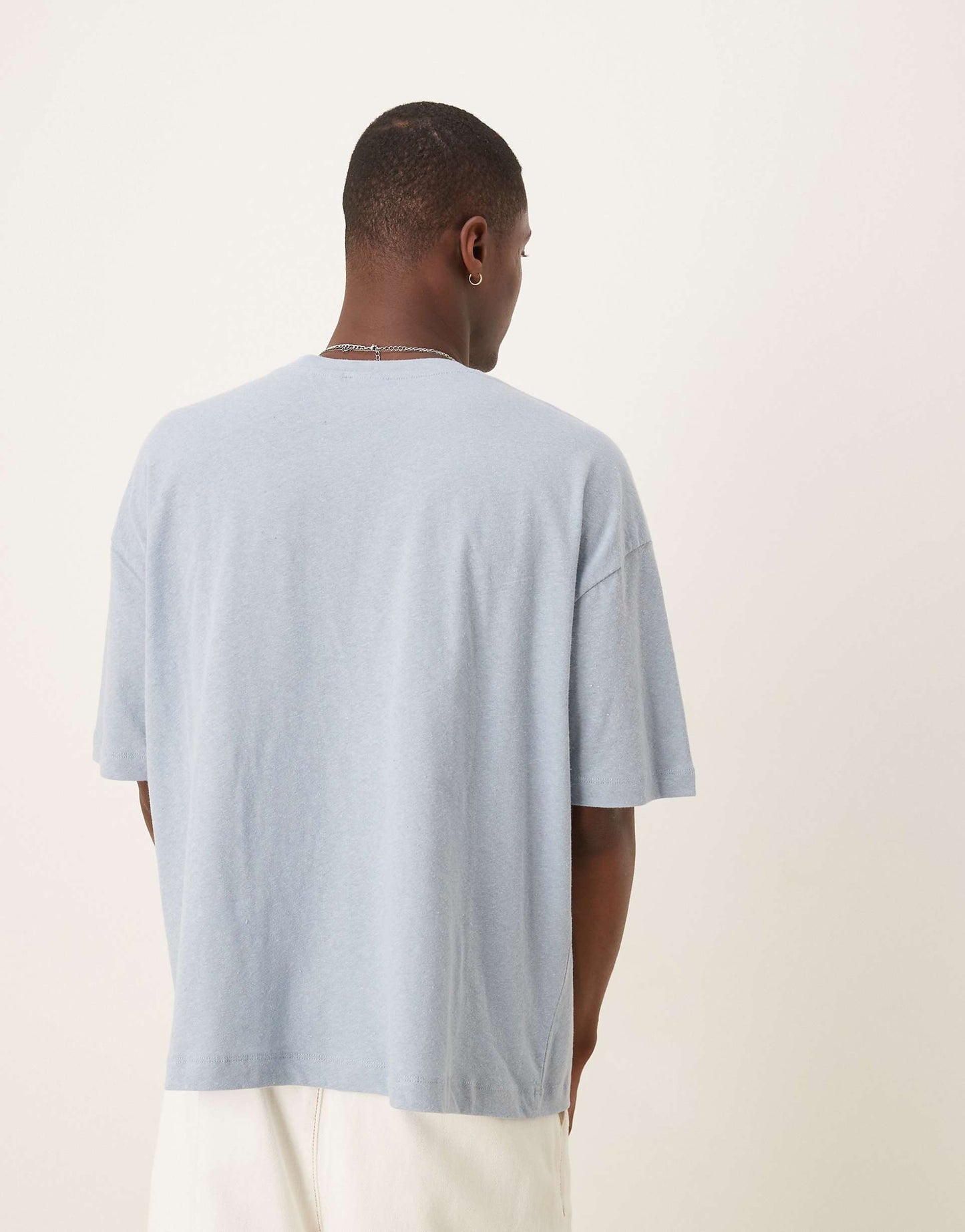 Boxy Oversized Linen Blend T-Shirt With Cafe Graphic
