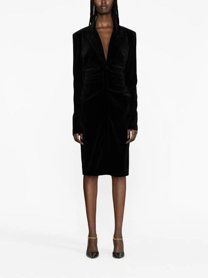 Plunging V-Neck Velvet Midi Dress