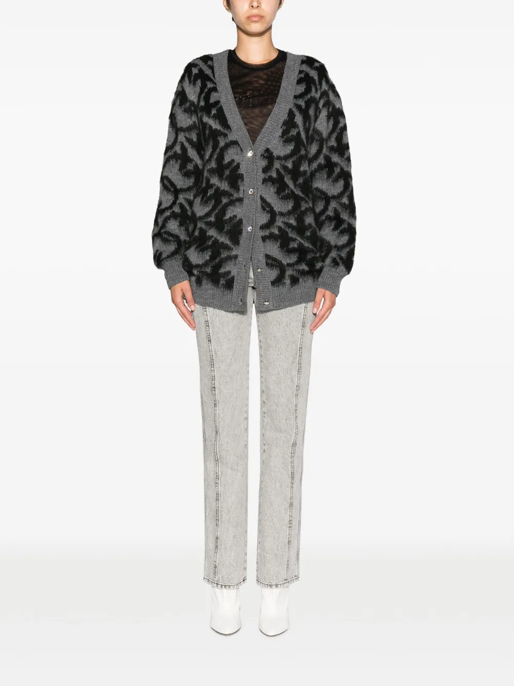 Intarsia-Knit Button-Up Cardigan