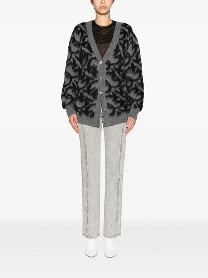 Intarsia-Knit Button-Up Cardigan