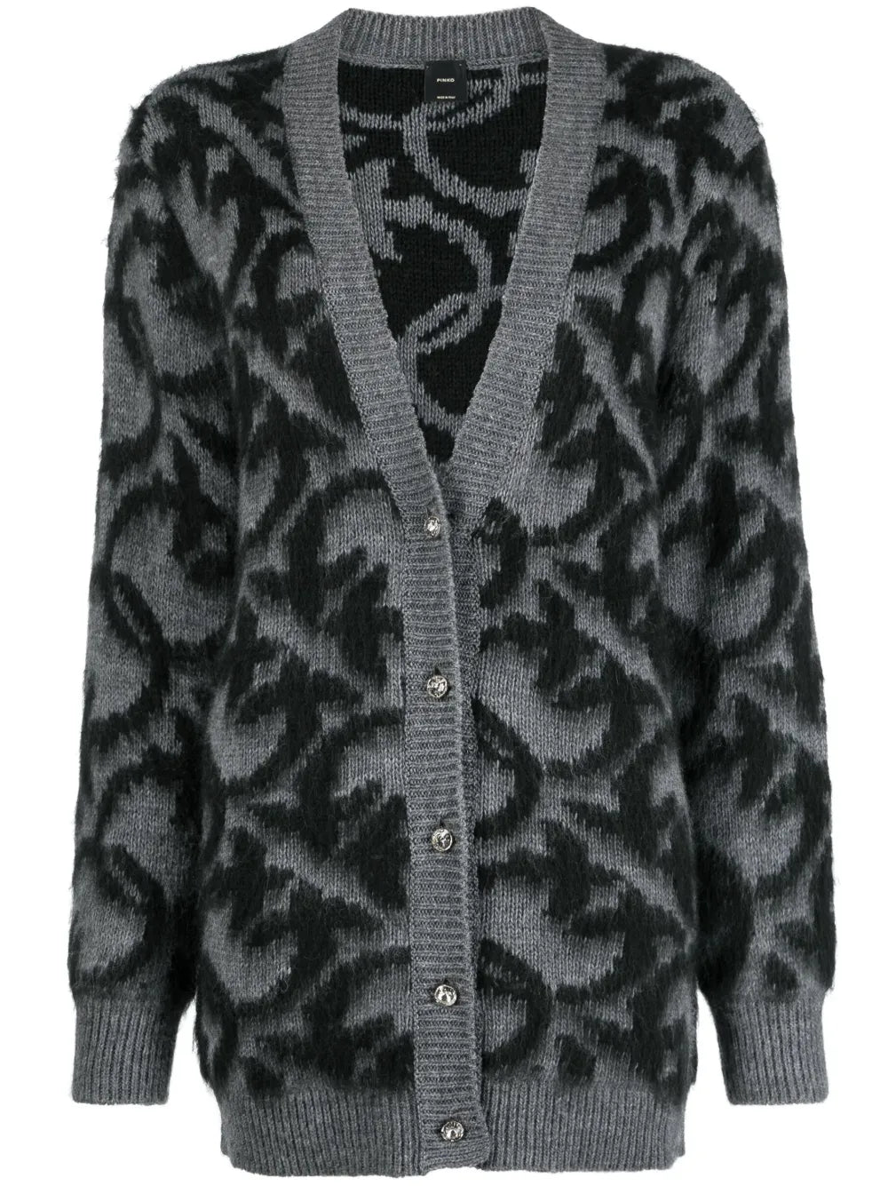 Intarsia-Knit Button-Up Cardigan