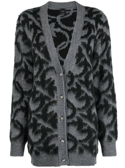 Intarsia-Knit Button-Up Cardigan