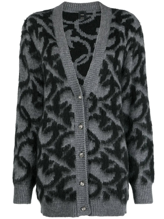 Intarsia-Knit Button-Up Cardigan