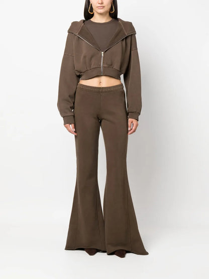 Washed-Effect Flared Trousers