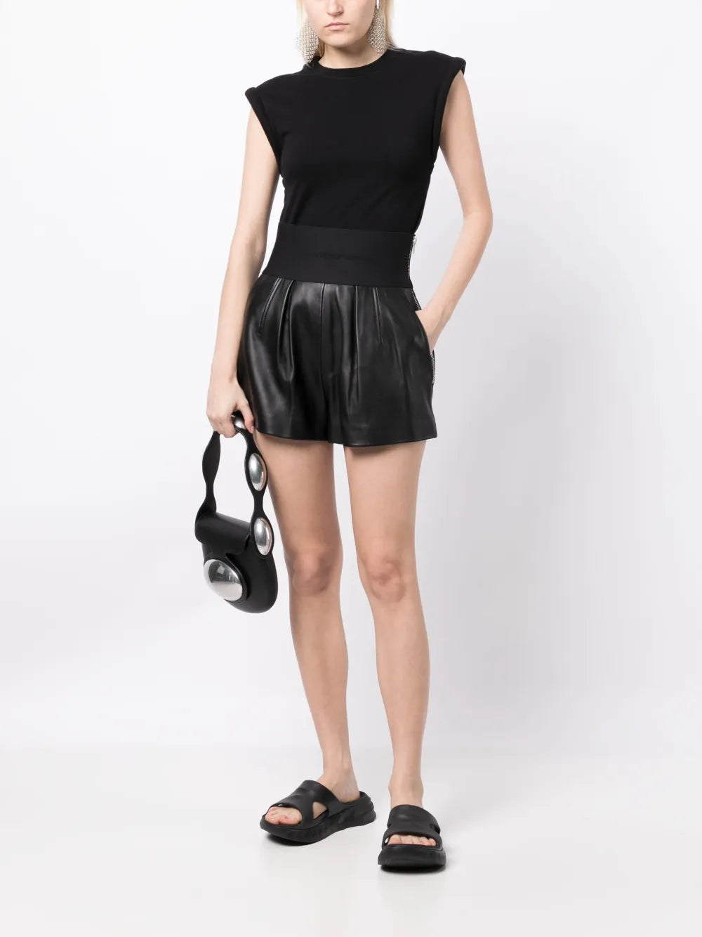 Logo-Waistband Leather Shorts