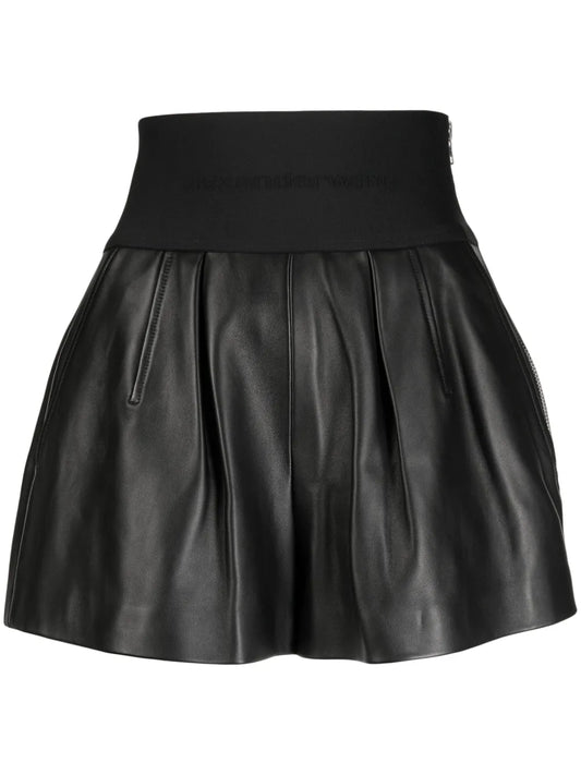 Logo-Waistband Leather Shorts