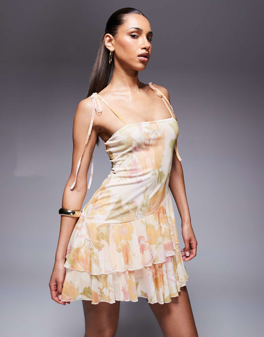 Cami With Loose Straps Asymmetric Ruffle Mini Dress