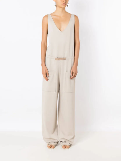 Belted-Waist Sleeveless Jumpsuit