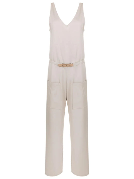 Belted-Waist Sleeveless Jumpsuit