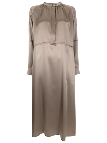 Long-Sleeve Silk Midi Dress