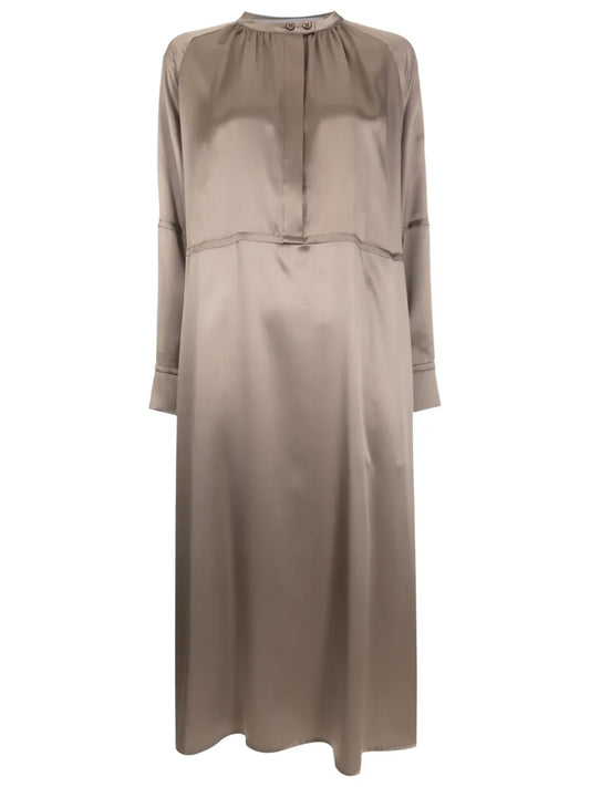 Long-Sleeve Silk Midi Dress