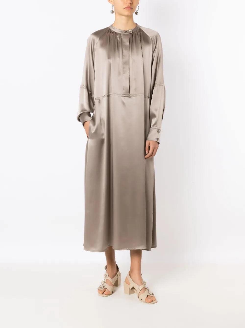 Long-Sleeve Silk Midi Dress