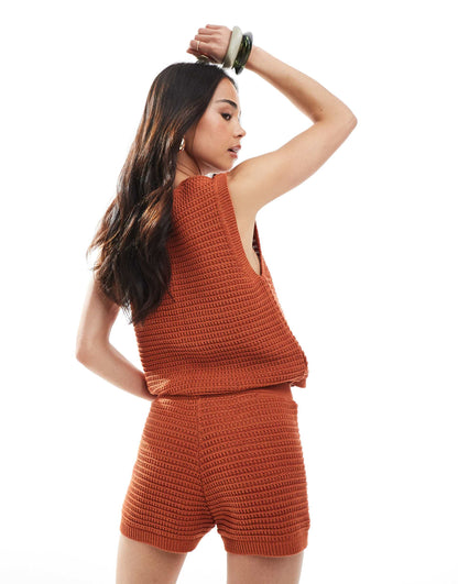 Mock Crochet Knitted Short