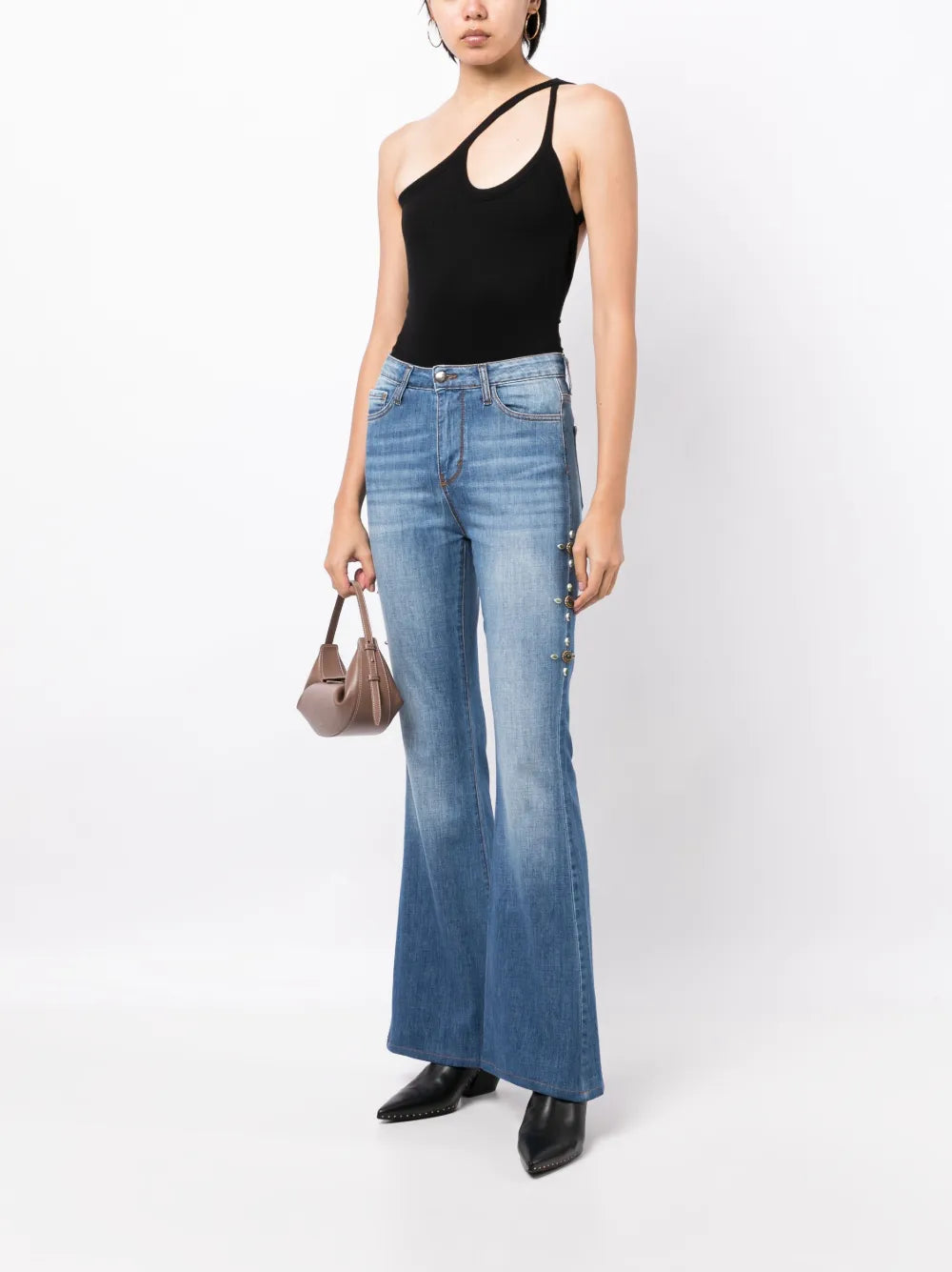 Stud-Embellished Flared Jeans