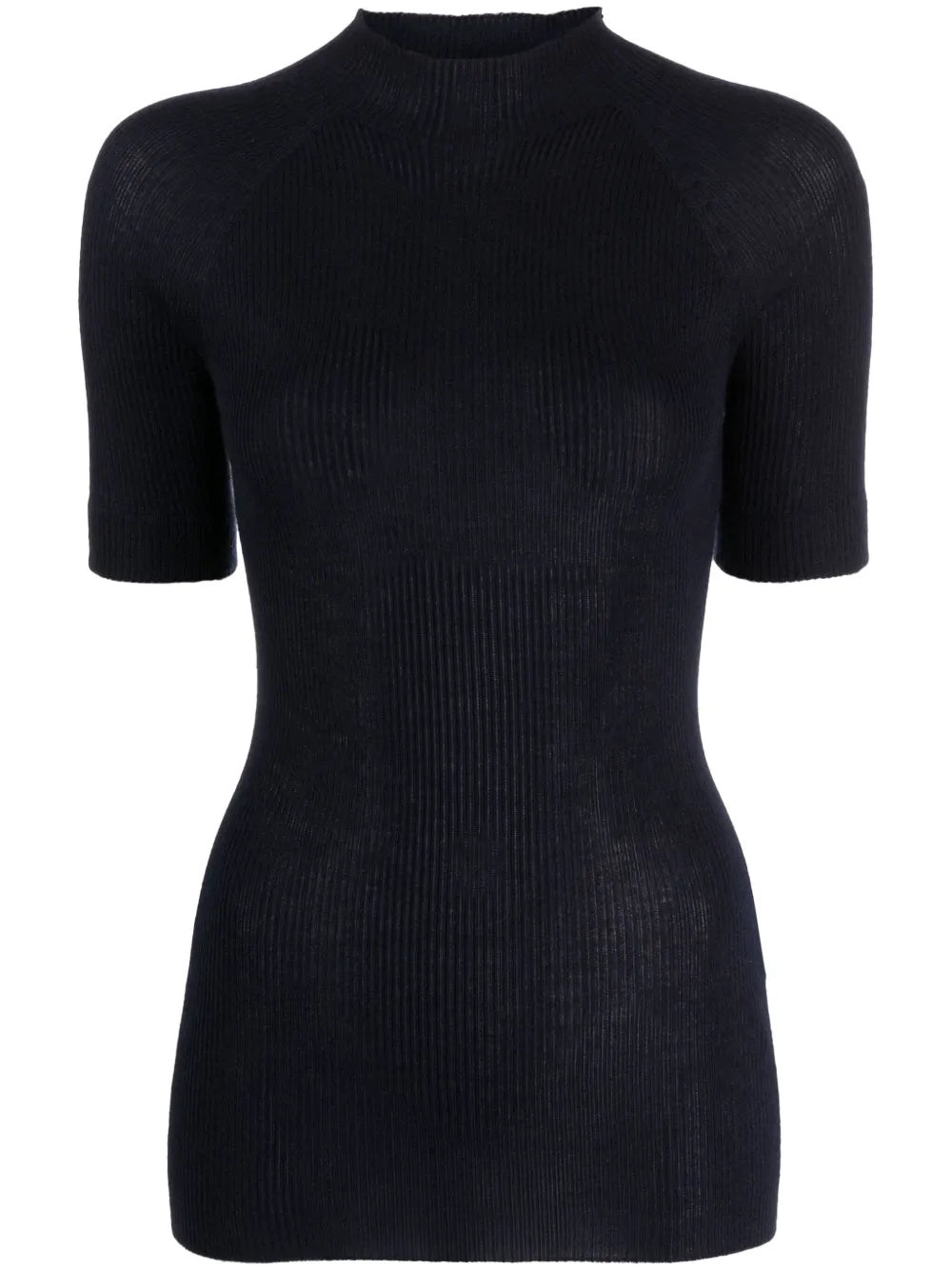 Mock-Neck Fine-Ribbed Top