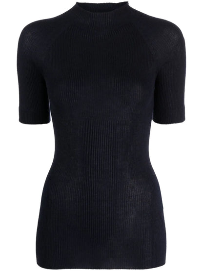 Mock-Neck Fine-Ribbed Top