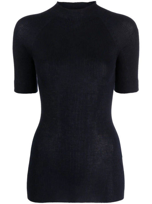 Mock-Neck Fine-Ribbed Top