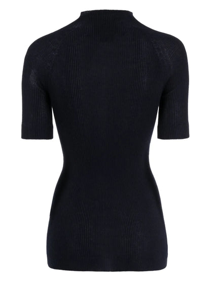 Mock-Neck Fine-Ribbed Top