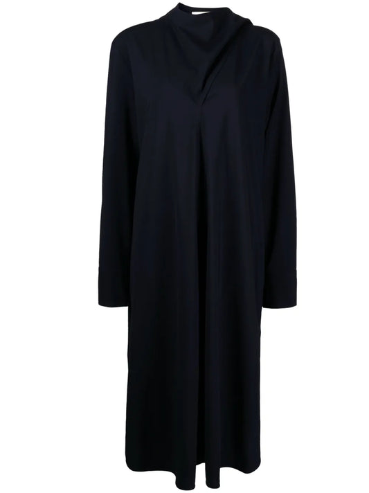 Scarf-Detail Long-Sleeve Midi Dress