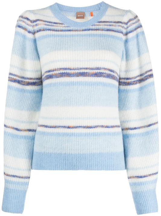 Stripe-Pattern Crew-Neck Sweatshirt