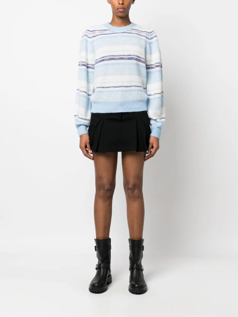 Stripe-Pattern Crew-Neck Sweatshirt