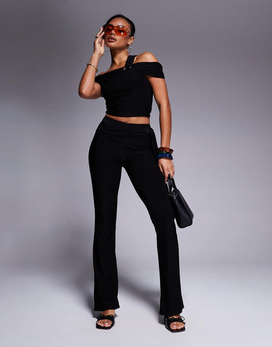 Exclusive Slinky Tie Side Waist Trousers Co-Ord