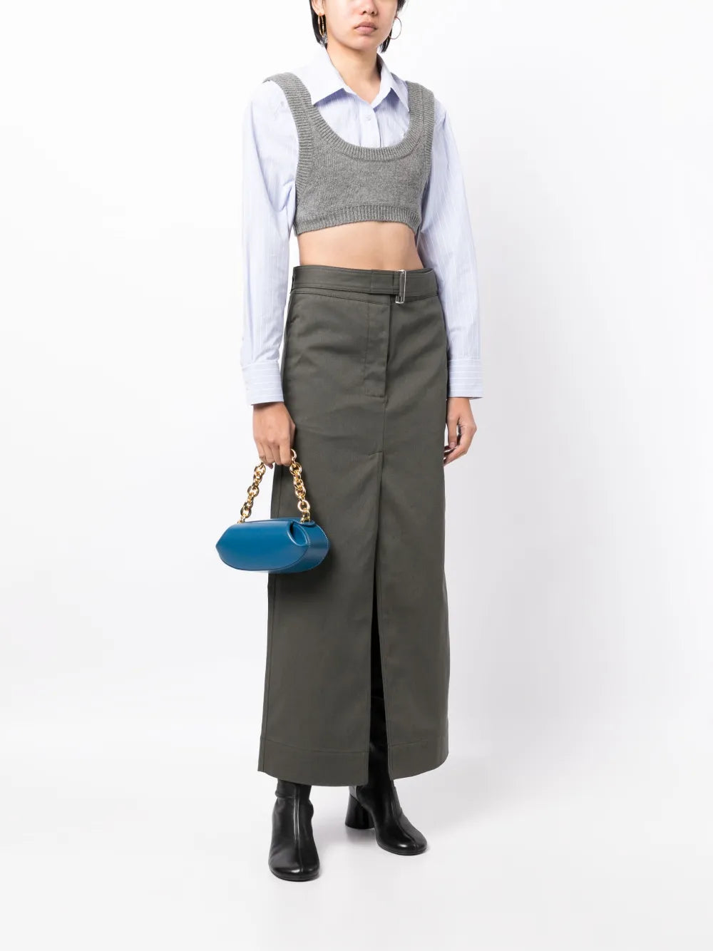 Belted Cotton Straight Skirt
