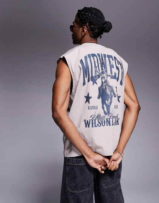 Oversized Tank With Western Graphic