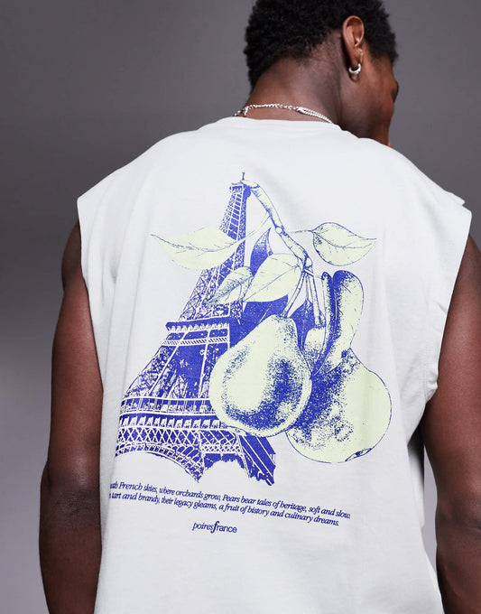 Boxy Oversized Tank With Paris Fruit Graphic