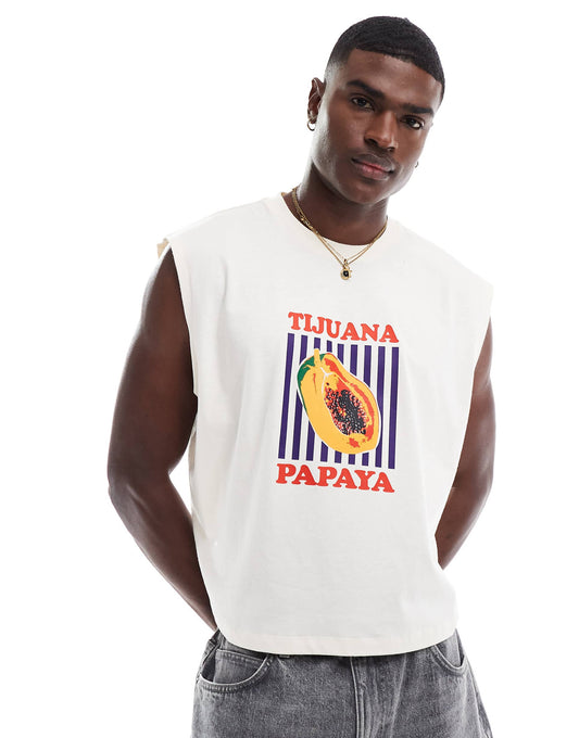 Boxy Oversized Tank With Fruit Graphic