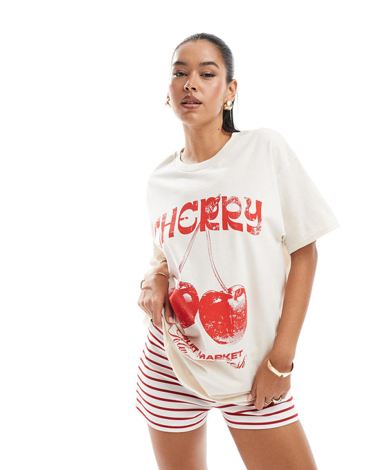 Vintage Cherry Graphic Oversized Back Print Tee