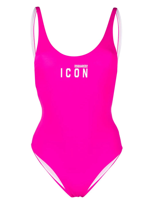 Icon-Print Open-Back Swimsuit