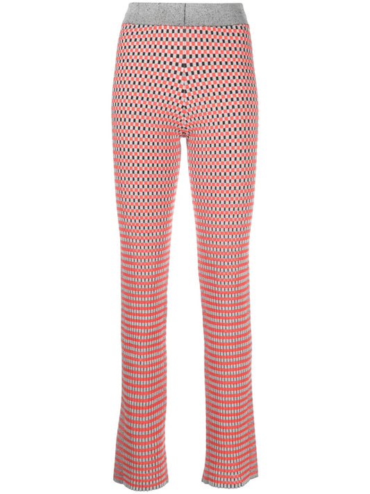 Check-Pattern Ribbed-Knit Trousers