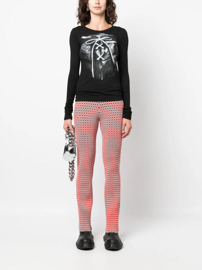 Check-Pattern Ribbed-Knit Trousers