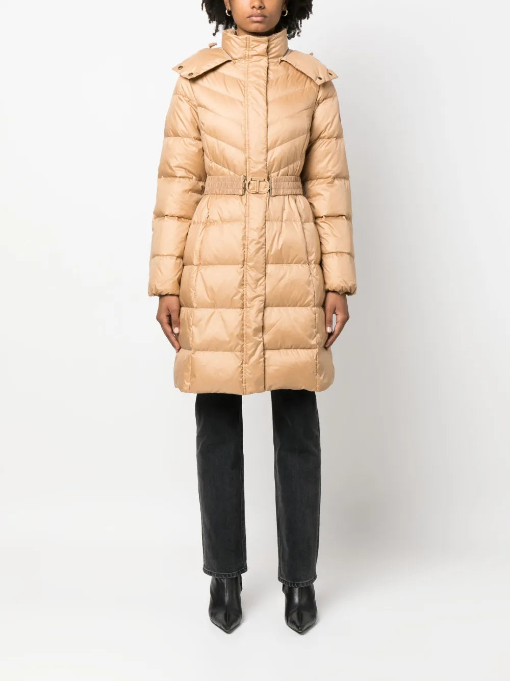 Hooded Belted Puffer Coat