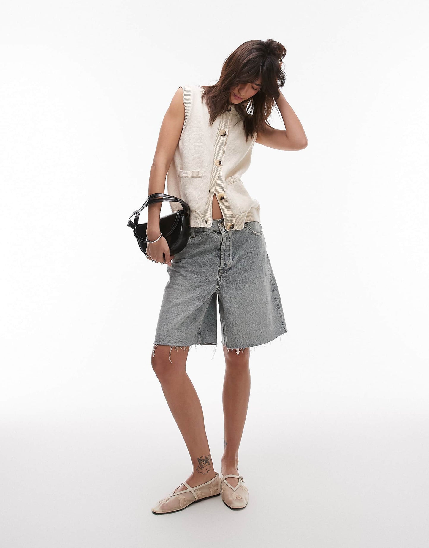 Knitted Open Stitch Button Down Tank Top
