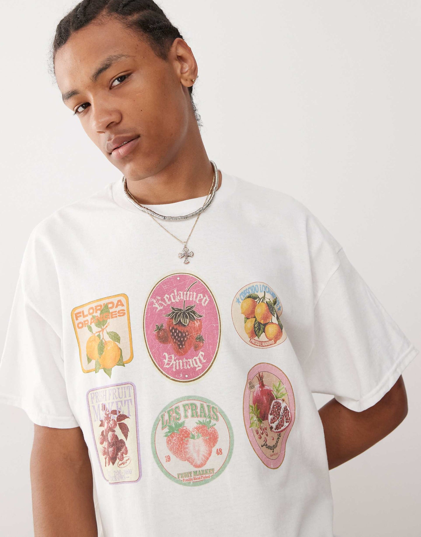 Unisex Oversized T-Shirt With Fruit Sticker Print