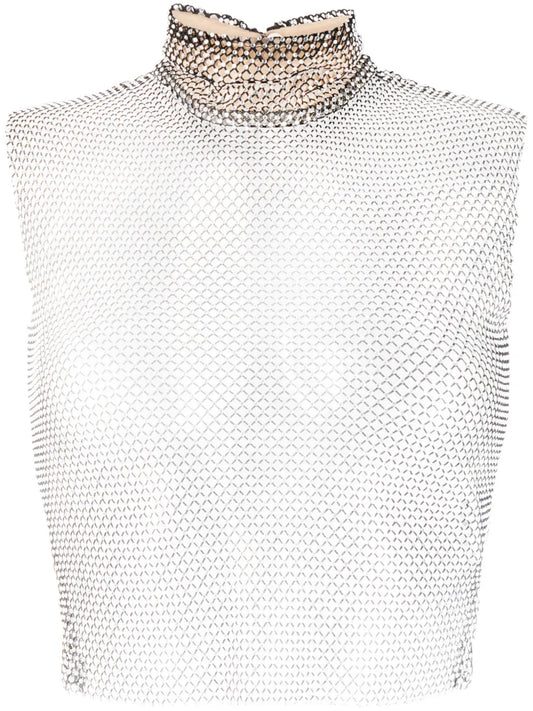 Crystal-Embellished Chainmail-Effect Tank Top