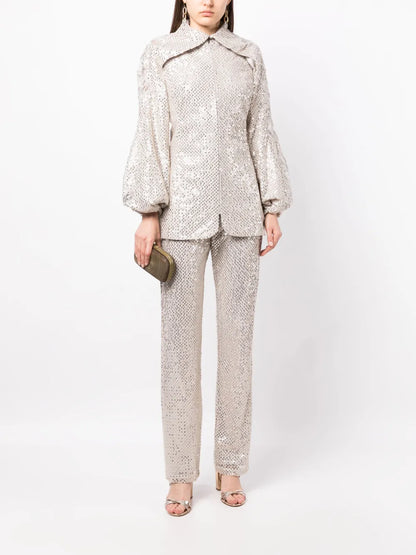 Sequin-Embellished Straight-Leg Trousers
