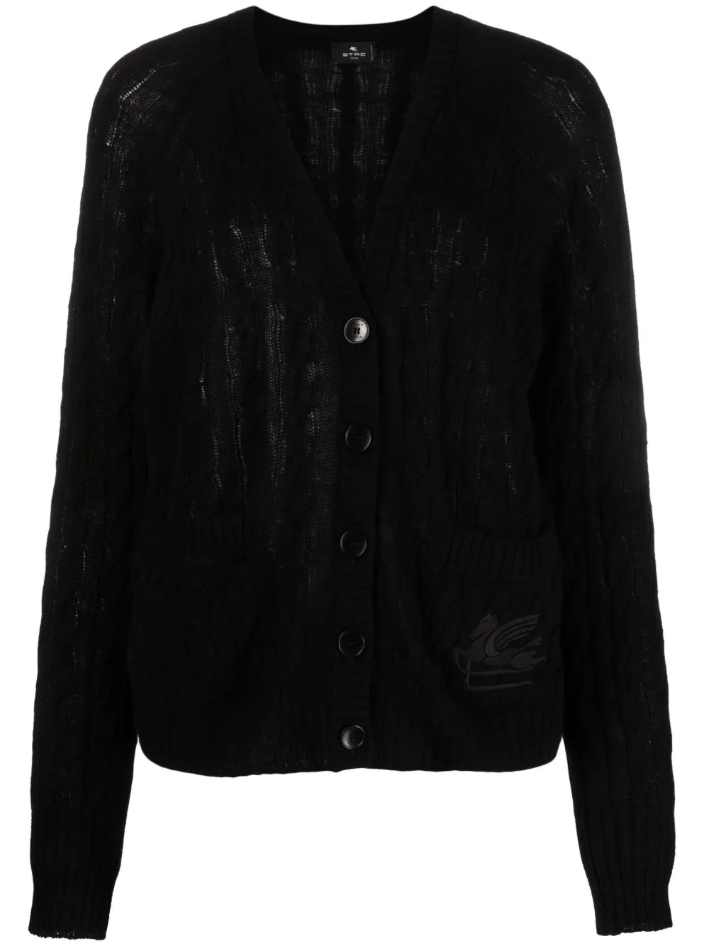 Pegaso-Motif Cable-Knit Cashmere Cardigan
