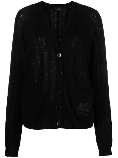 Pegaso-Motif Cable-Knit Cashmere Cardigan