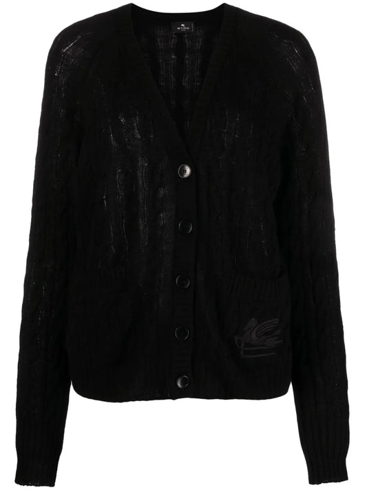 Pegaso-Motif Cable-Knit Cashmere Cardigan
