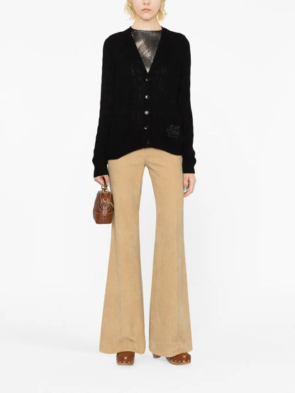 Pegaso-Motif Cable-Knit Cashmere Cardigan