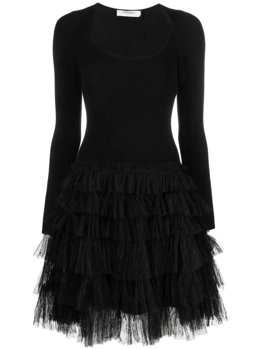 Long-Sleeved Tulle-Skirt Dress