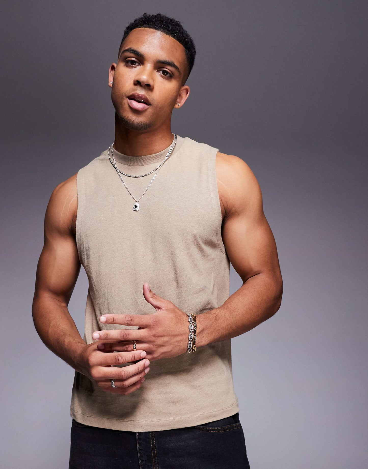 Crew Neck Boxy Linen Mix Tank