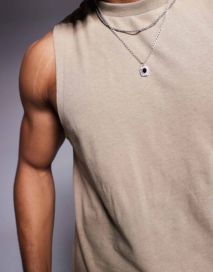 Crew Neck Boxy Linen Mix Tank