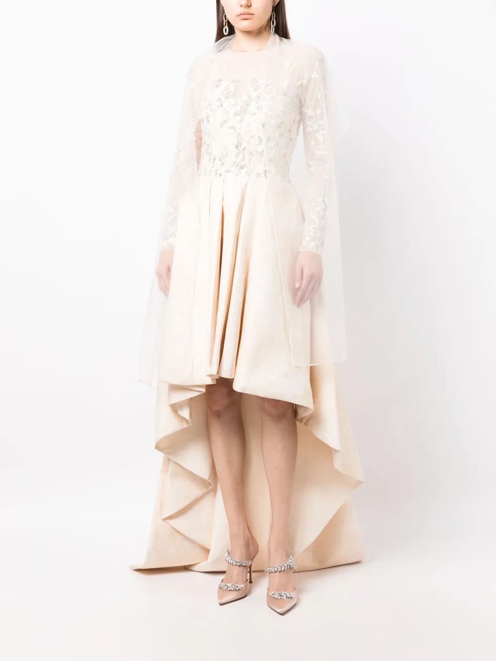 High-Low Brocade Maxi Dress