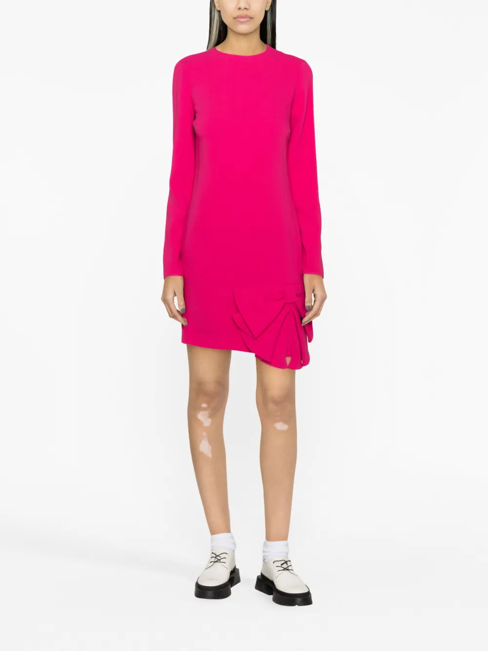 Bow Applique Long-Sleeve Minidress