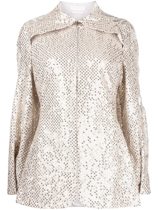 Floral-Embroidered Sequin-Embellished Jacket