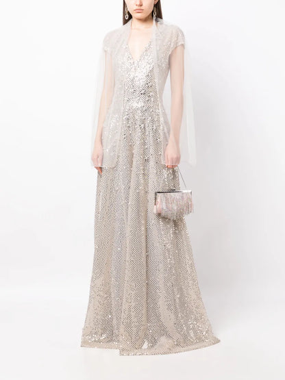 Floral-Detail Sequined Jumpsuit